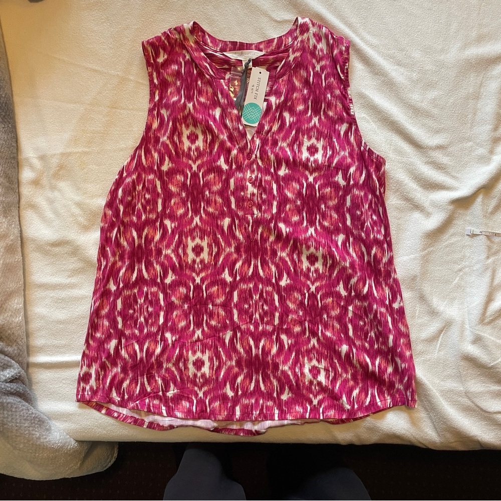 NWT Magnolia Grace Pink and Cream Sleeveless Blouse
